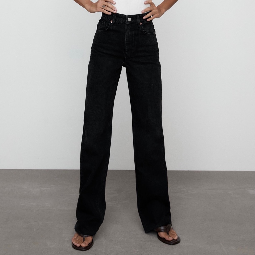 Zara Wide Leg Full Length Jeans - Black Denim